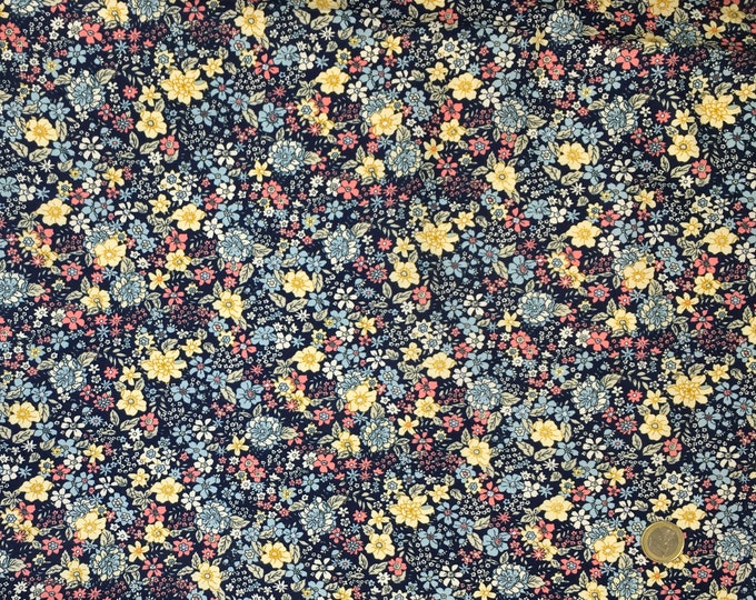 Cotton poplin with floral or flowers on navy