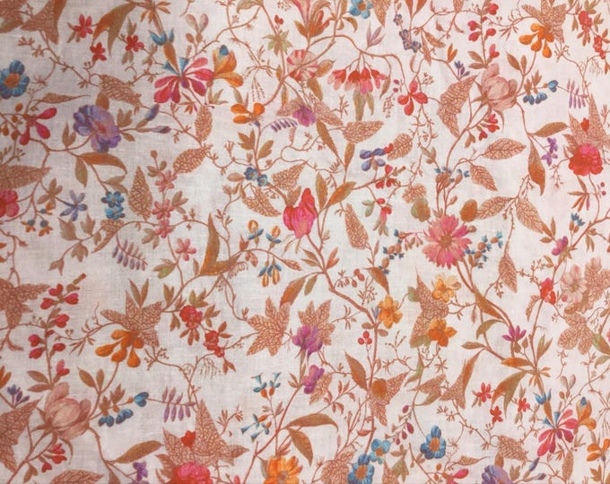 English Pima lawn cotton fabric, beige/soft pink floral print