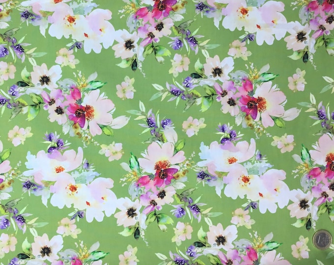 High quality cotton poplin, digital floral print on green