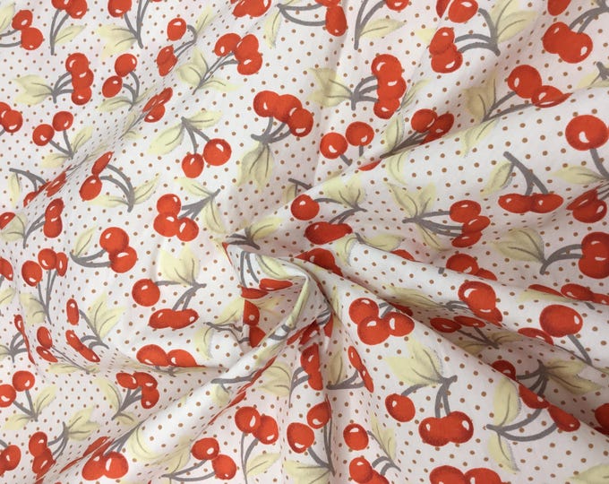 High quality cotton poplin, pink leaf print on off white
