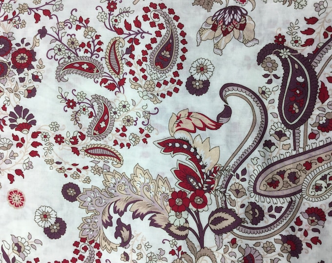 English Pima lawn cotton fabric, Bordeaux paisley