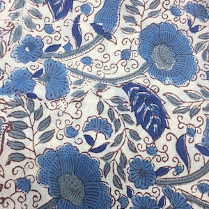 Handbedruckter Baumwollschleierstoff in Indien. Jaipur Azul