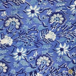 Indian block printed cotton muslin, hand made. Soft blue Jaipur blockprint