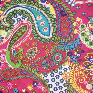 Indian block printed cotton muslin, hand made. Hot pink paisley Jaipur