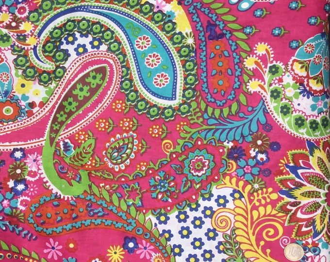 Indian block printed cotton muslin, hand made. Hot pink paisley Jaipur