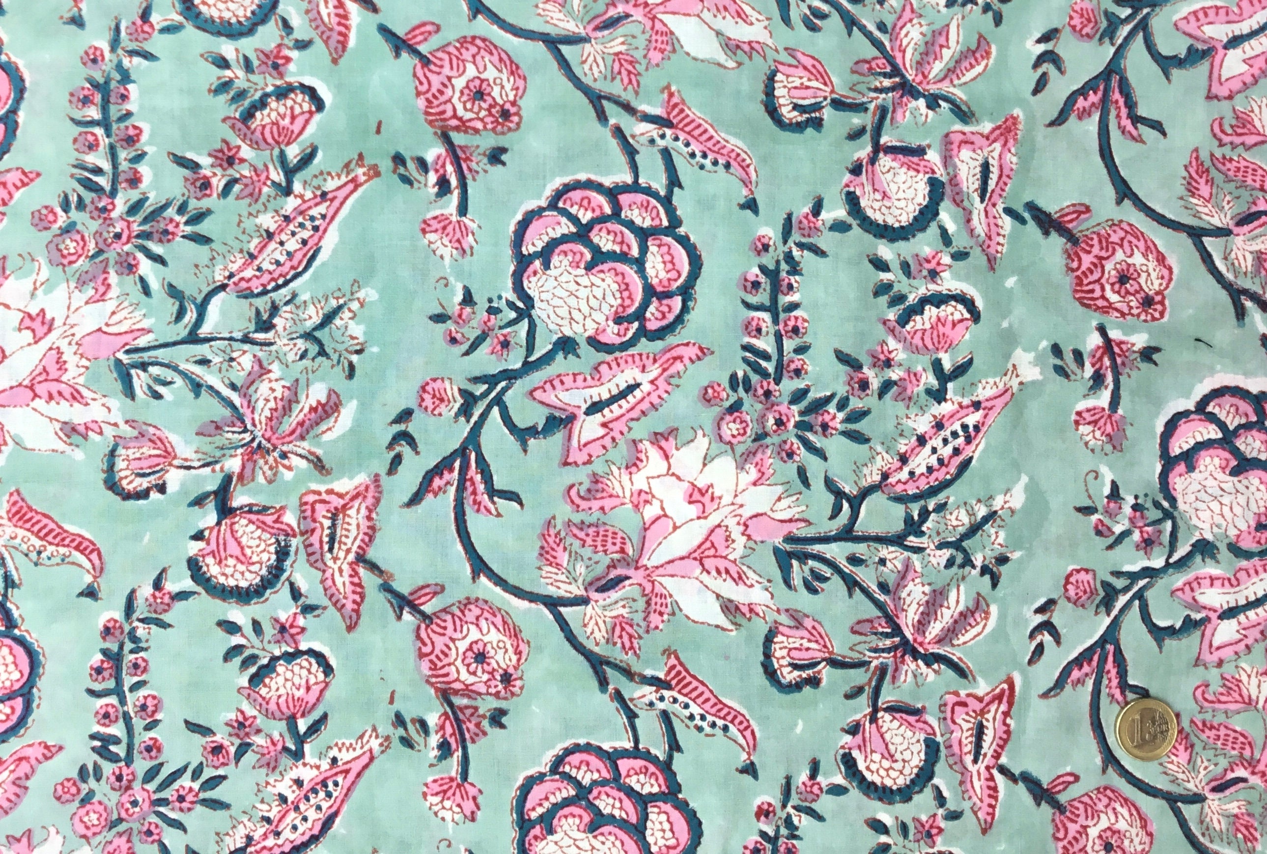 Indian block printed cotton voile, hand made. Mint Jaipur