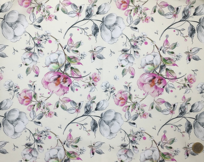 High quality cotton poplin, digital floral print on cream