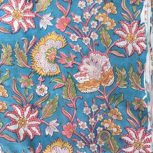 Tissu voile de coton imprimé à la main en Inde. Jaipur Bleu canard image 3
