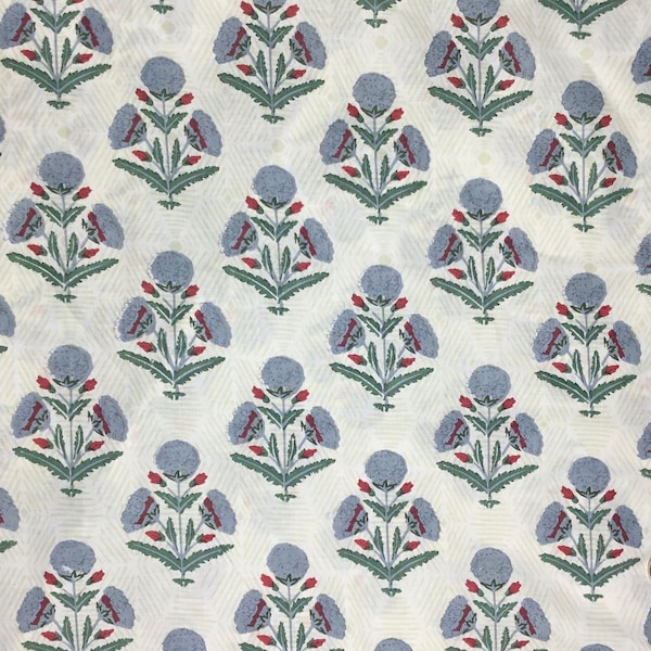 Indian block printed cotton muslin, hand made. Bluebell Jaipur print