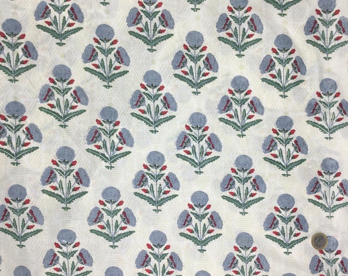 Indian block printed cotton muslin, hand made. Bluebell Jaipur print