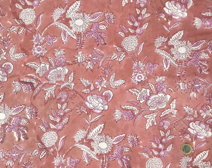 Indian block printed cotton muslin, hand made. Antique rose Jaipur blockprint