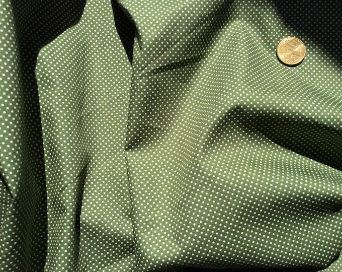 High quality cotton poplin printed in Japan, moss green polka dots