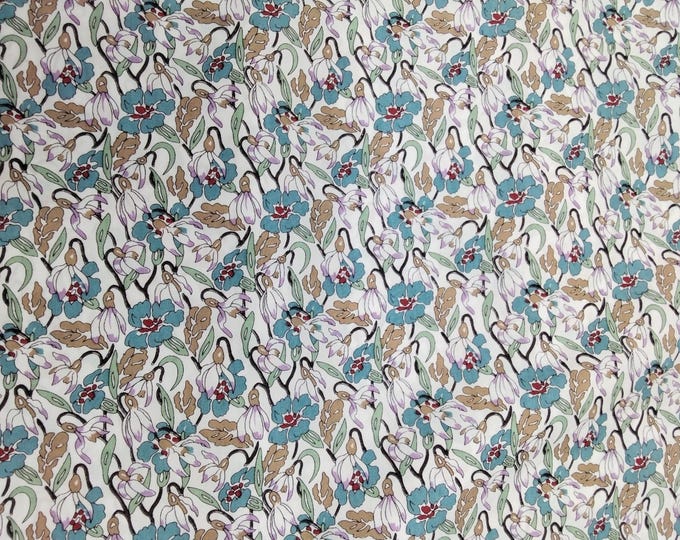 William Morris:  english Pima lawn fabric, ice blue floral foliage print