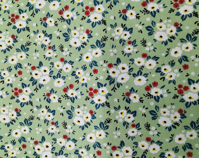 High quality cotton poplin dyed in Japan with vintage Floral print on green