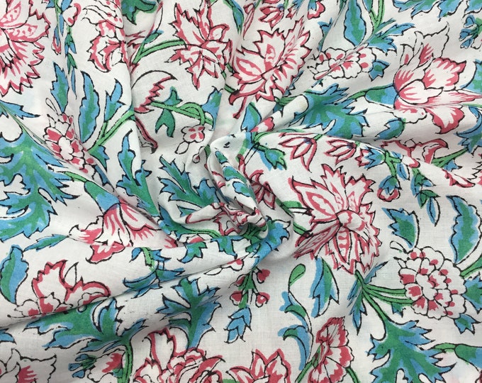 Indian block printed cotton muslin, hand made. Mint Jaipur with a border edge
