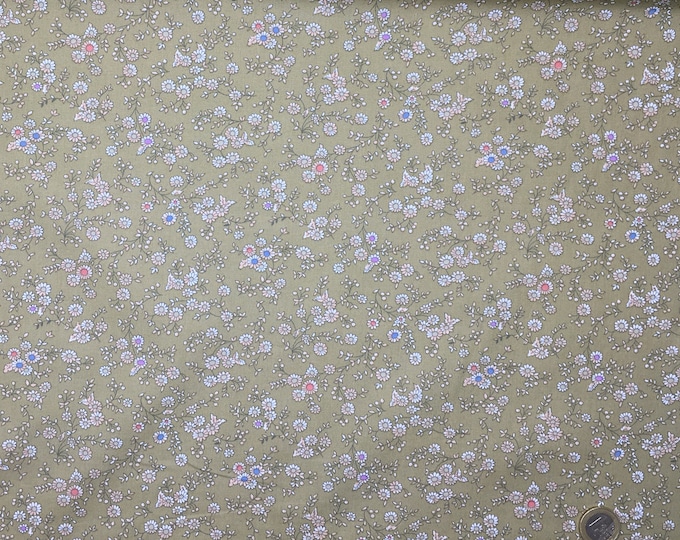 Cotton poplin with vintage flowers on dark beige