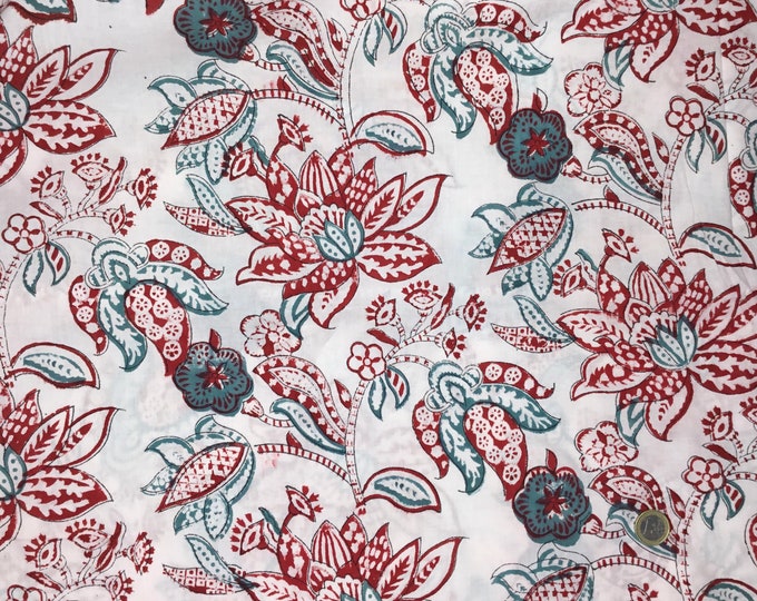 Indian block printed cotton muslin, hand made. Christmas Jaipur blockprint