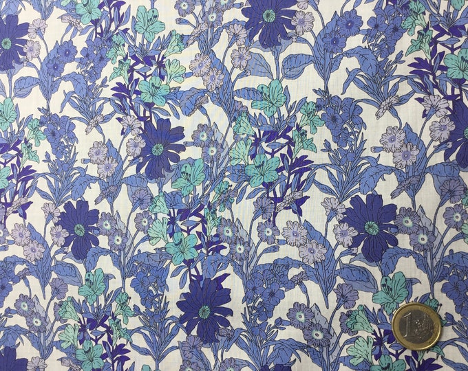 English Pima lawn cotton fabric, blue field flowers