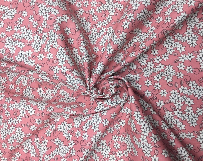 Rose and Hubble cotton poplin, star flowers on pink