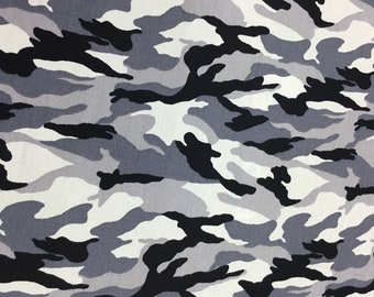 Popeline de coton oekotex, imprimé camouflage tons gris