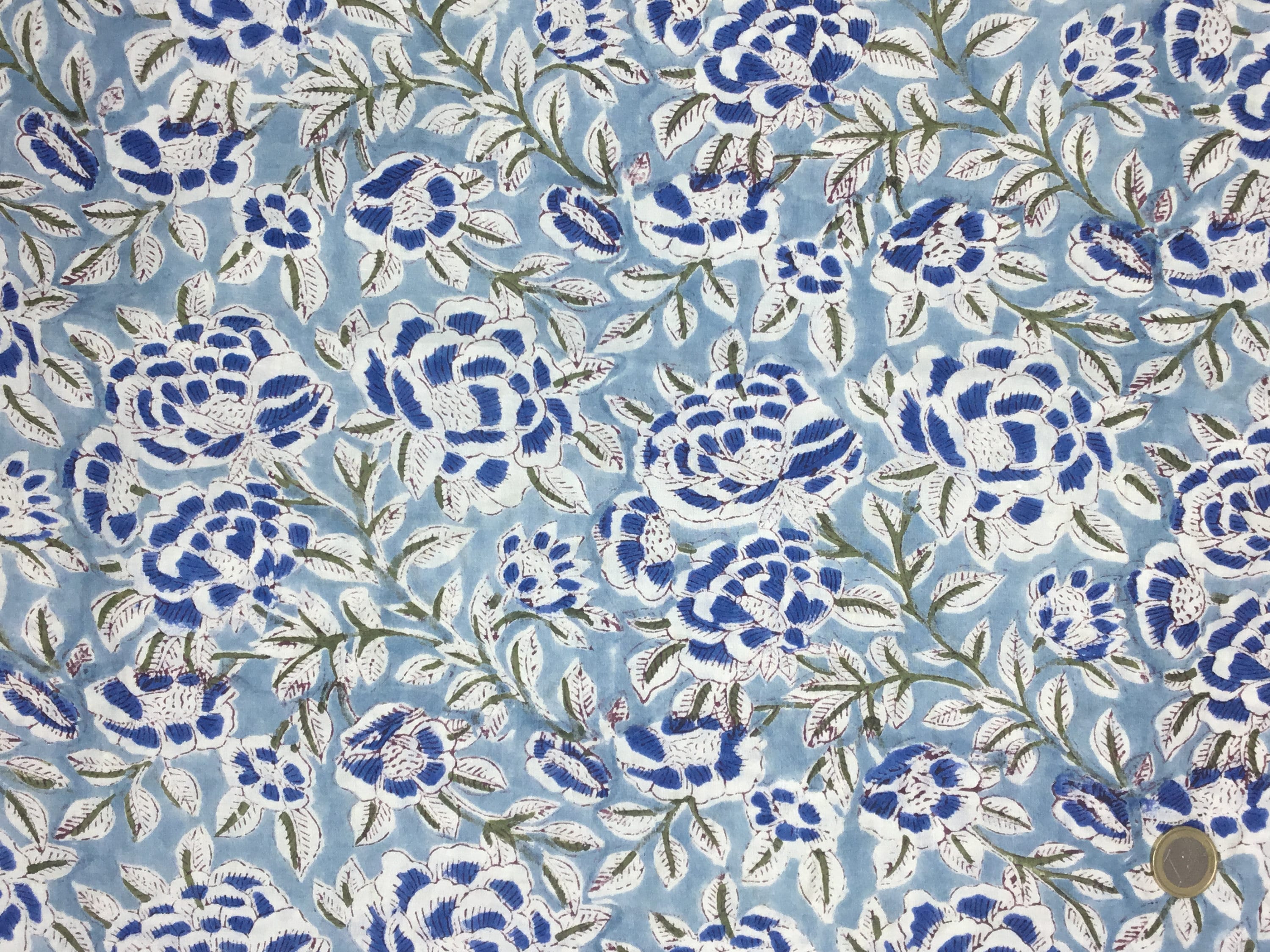 Indian block printed cotton muslin, made. Blue. Jaipur block print