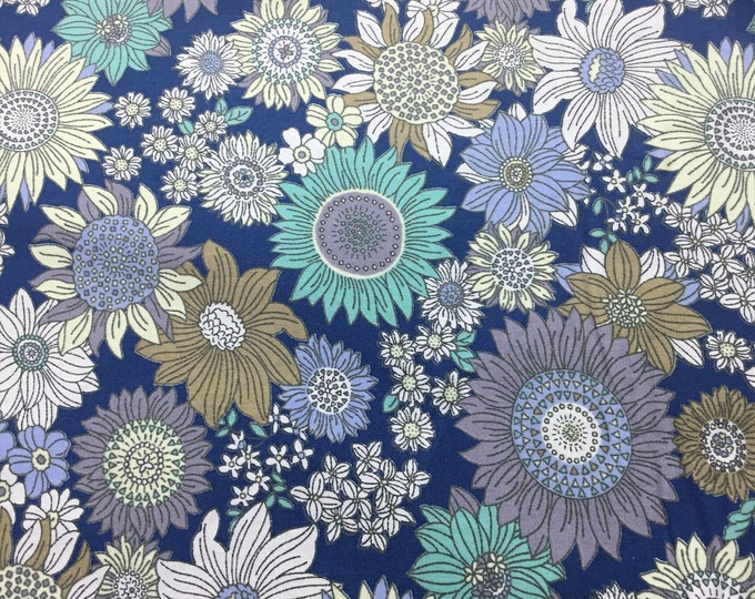High quality cotton poplin, sunflowers on blue
