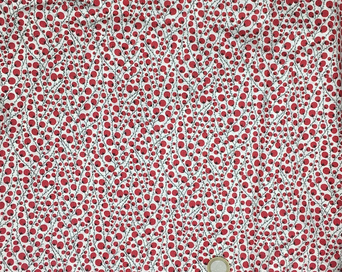 English Pima lawn cotton fabric, priced per 25cm. Berries on off white
