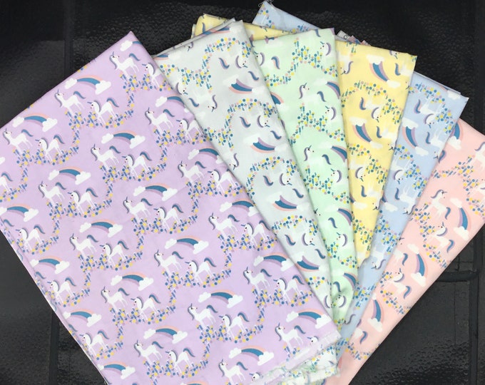 Total 1m50: 6pc (25cm*1m12) unicorn cotton poplin pieces, total 3m