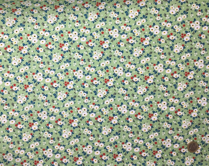 Cotton poplin with Fifties floral on vert