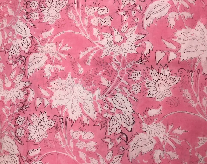 Indian block printed cotton voile, hand made. Princess pink Jaipur