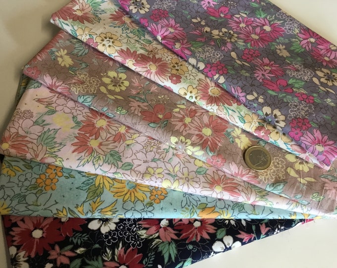 Total 3m: 6pc (50cm*1m12) floral cotton poplin pieces, total 3m