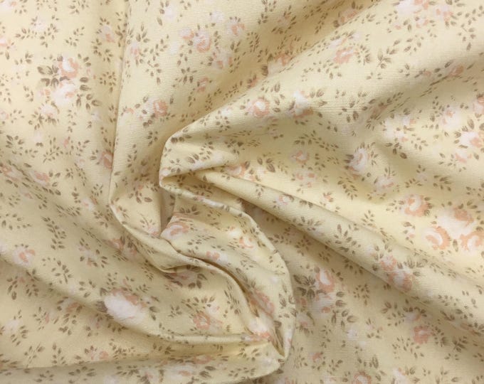 High quality cotton poplin, powder pink roses on yellow