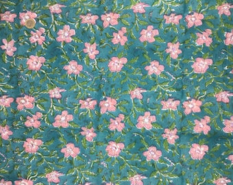 Indian block printed cotton muslin, hand made. Wild roses Jaipur blockprint