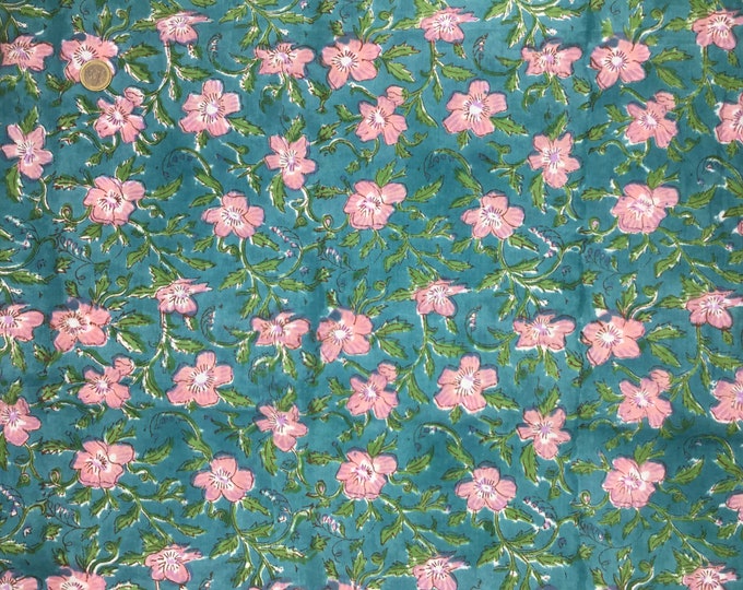 Indian block printed cotton muslin, hand made. Wild roses Jaipur blockprint