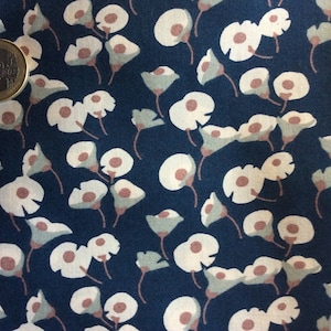 English Pima lawn cotton fabric, priced per 25cm. Flowers on navy