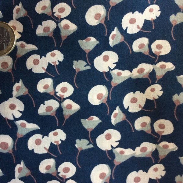 English Pima lawn cotton fabric, priced per 25cm. Flowers on navy