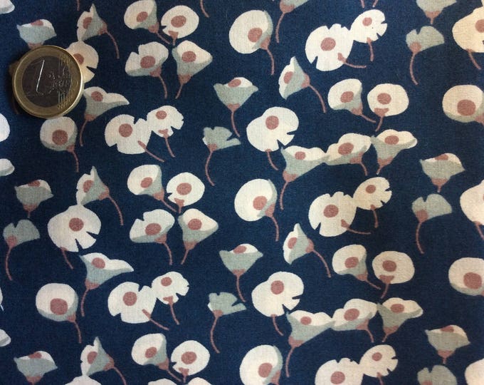 English Pima lawn cotton fabric, priced per 25cm. Flowers on navy