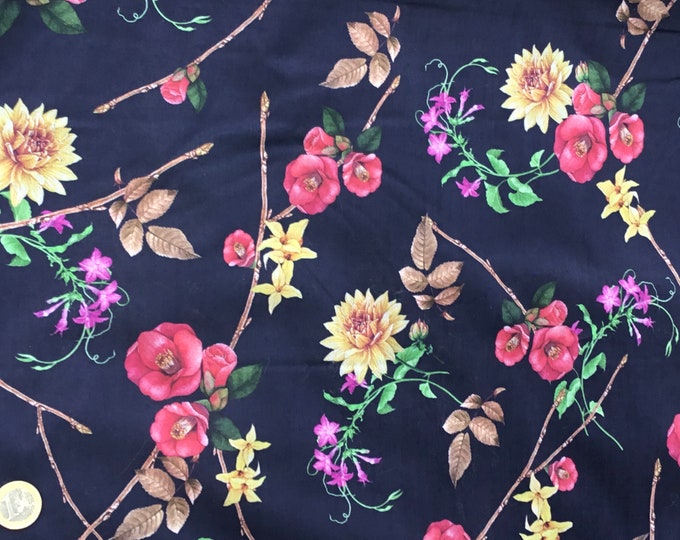 English Pima lawn cotton fabric, Navy rose garden