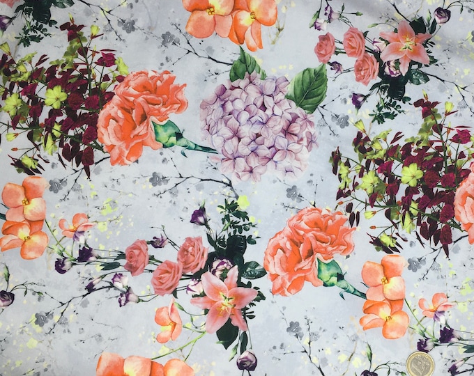 High quality cotton poplin, digital floral print on grey