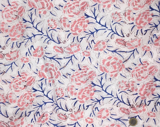 Indian block printed cotton muslin, hand made. Tropical Jaipur blockprint