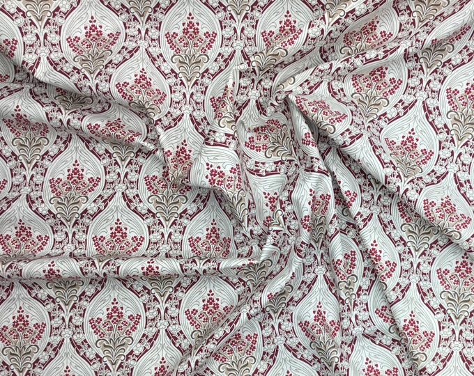 English Pima lawn cotton fabric, red jugend style flowers