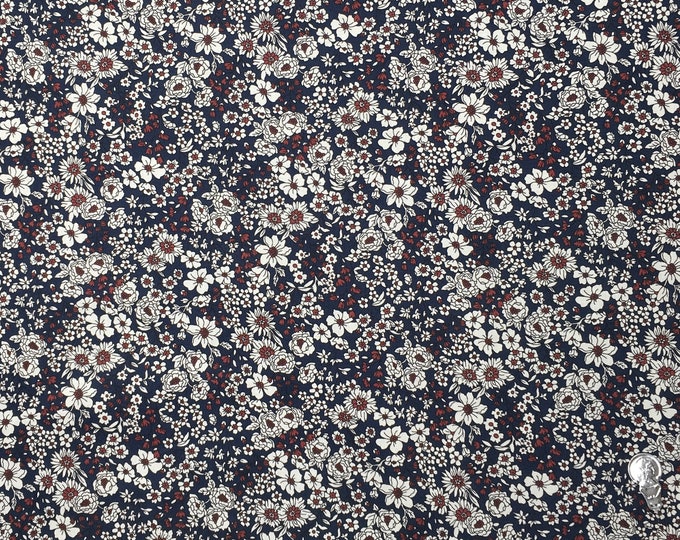 English Pima lawn cotton fabric, priced per 25cm. Navy floral print