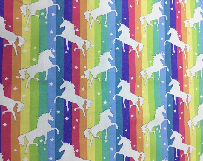 High quality cotton poplin, unicorns on rainbow colors