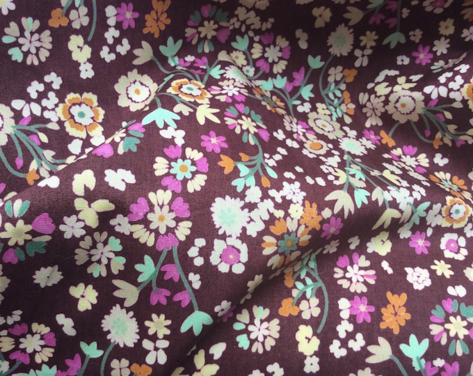 High quality cotton poplin printed in Japan, floral print on brown