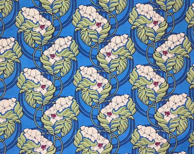 English Pima lawn cotton fabric, jugend style lily foliage