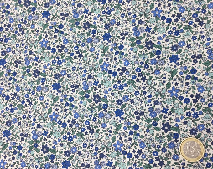 English Pima lawn cotton fabric, blue flowers