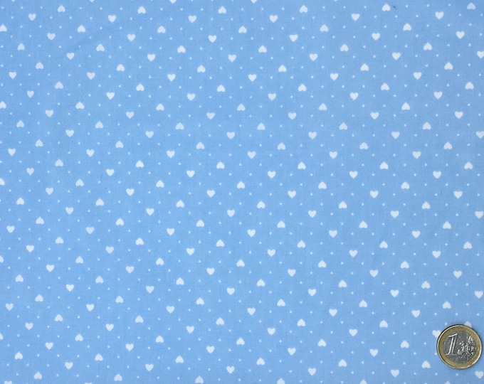 High quality cotton poplin, white heart print on baby blue