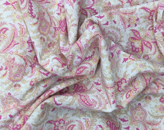 English Pima lawn cotton fabric. Paisley, pink lollypop