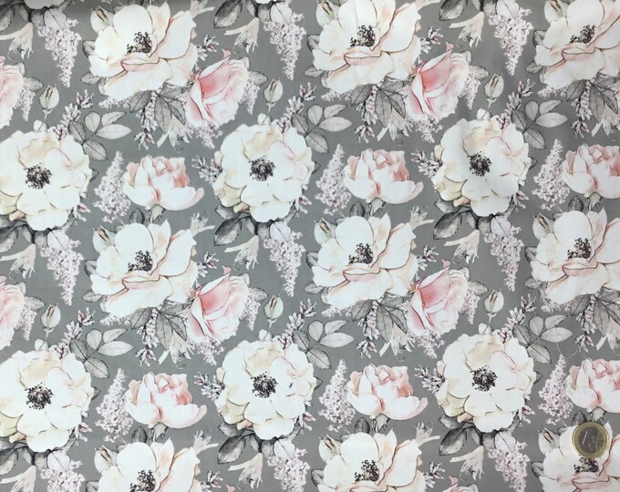 High quality cotton poplin, digital floral print on grey