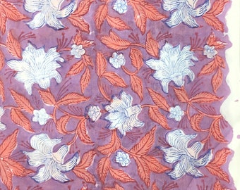 Indian block printed cotton voile, hand made. Lilac Jaipur